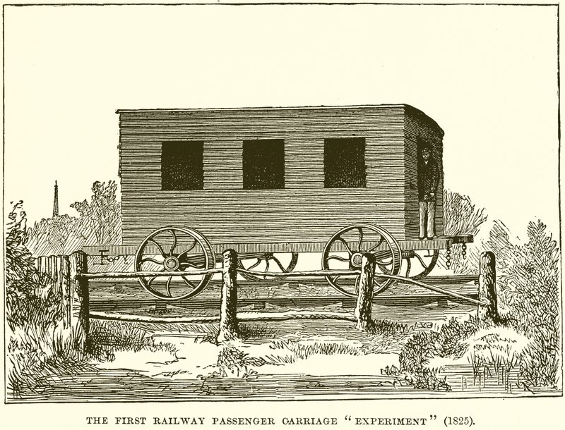 Az első vasúti személyszállító kísérlet (1825) alkotó: English School