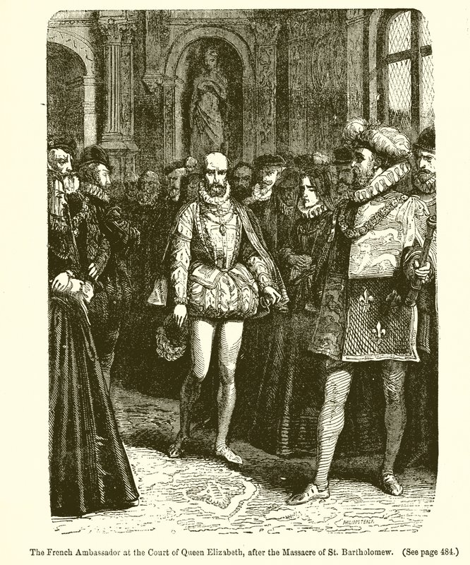 A francia nagykövet Erzsébet királyné udvarában, Szent Bertalan mészárlása után alkotó: English School