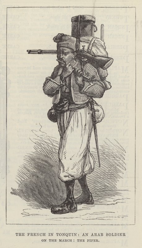 A franciák Tonquinban, egy arab katona a márciusban, a Fifer (metszet) alkotó: English School