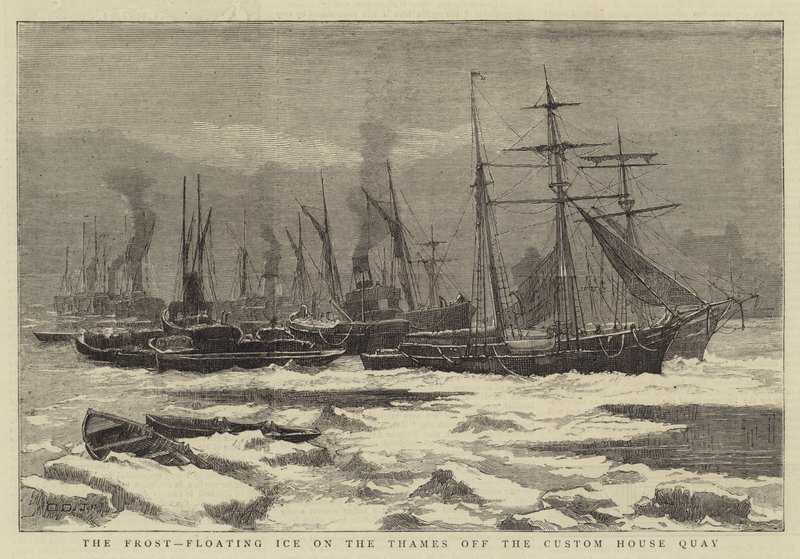 The Frost, úszó jég a Temzén a Custom House Quay mellett (metszet) alkotó: English School