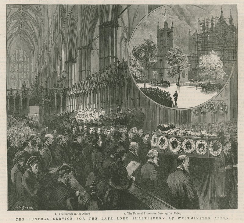A néhai Lord Shaftesbury temetési szolgálata Westminsterben alkotó: English School