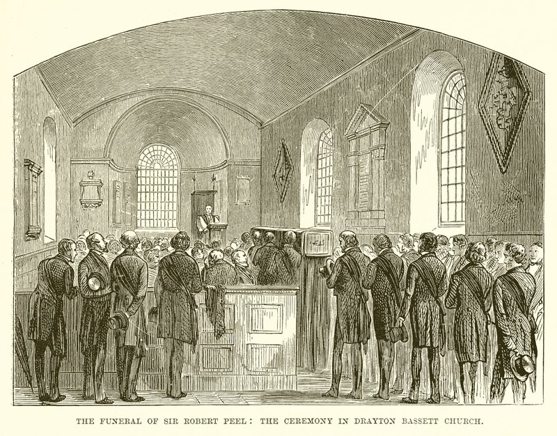 Sir Robert Peel temetése: A szertartás a Drayton Bassett templomban alkotó: English School