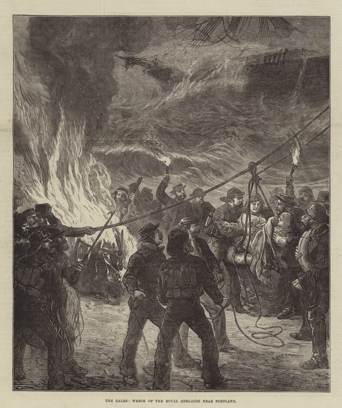 A Gales, a Royal Adelaide roncsa Portland közelében (metszet) alkotó: English School