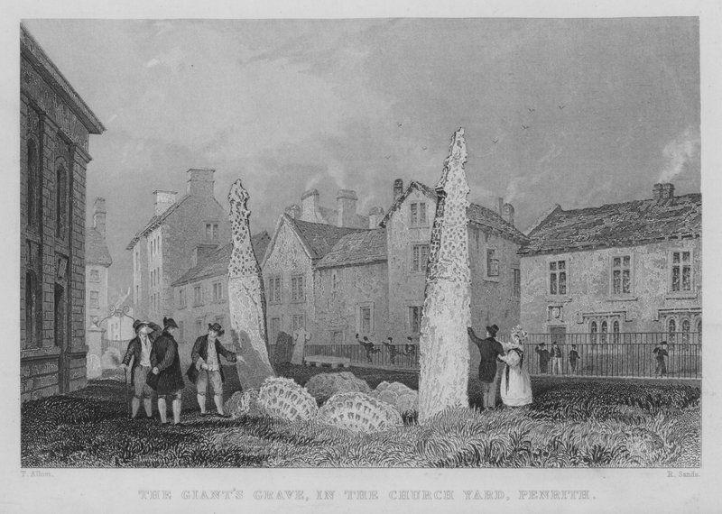 Az óriás sírja, a templomkertben, Penrith (metszet) alkotó: English School