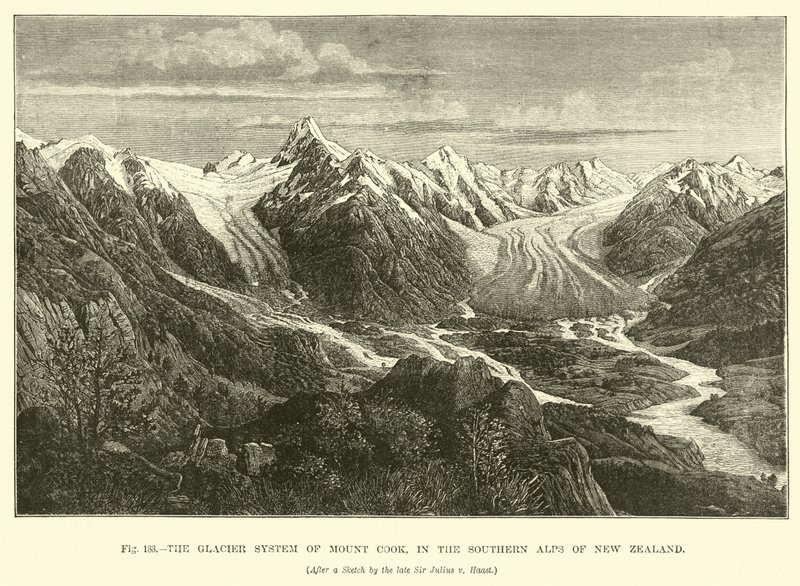 A Mount Cook gleccserrendszere, Új-Zéland déli Alpokban alkotó: English School