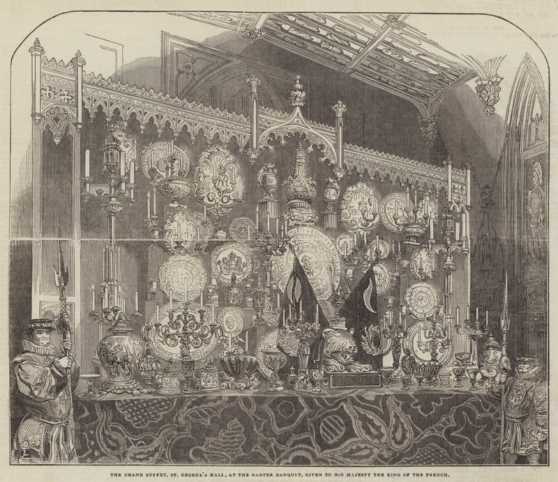 A nagy büfé, a Szent György-terem a harisnyakötő banketten, Őfelsége, a Francia Királya kapta (metszet) alkotó: English School