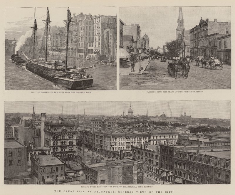 Nagy tűzvész Milwaukee-ban, Általános kilátás a városra (metszet) alkotó: English School