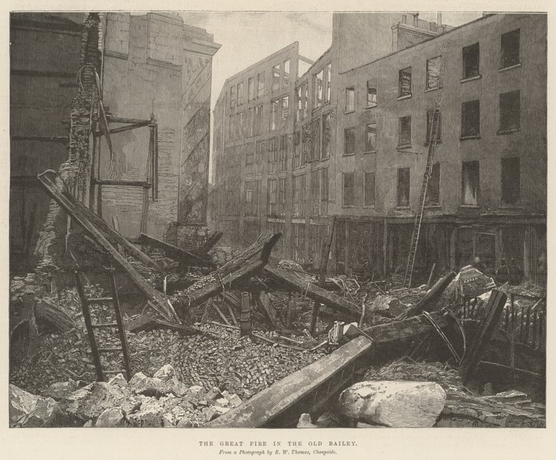 The Great Fire in the Old Bailey (metszet) alkotó: English School
