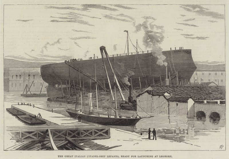 A nagy olasz fellegvár, a Lepanto, indulásra készen Leghornnál (metszet) alkotó: English School