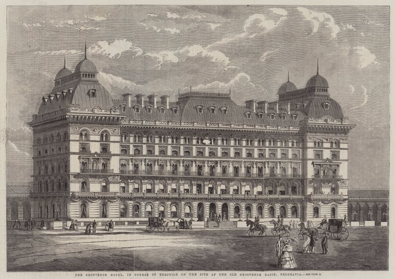 A Grosvenor Hotel, az építés során a régi Grosvenor-medence helyén, Belgravia (metszet) alkotó: English School