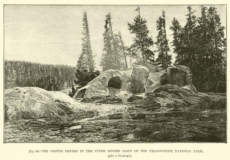 A barlanggejzír a Yellowstone Nemzeti Park felső gejzírmedencéjében alkotó: English School