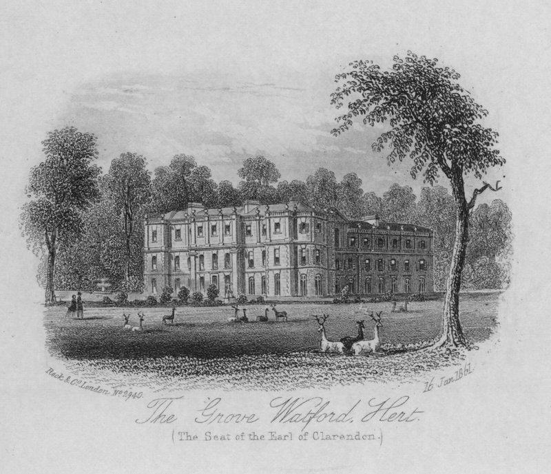 The Grove Watford, Hertfordshire, Clarendon grófjának székhelye (metszet) alkotó: English School