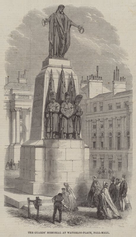 Az őrök emlékműve Waterloo-Place-ben, Pall-Mall (metszet) alkotó: English School