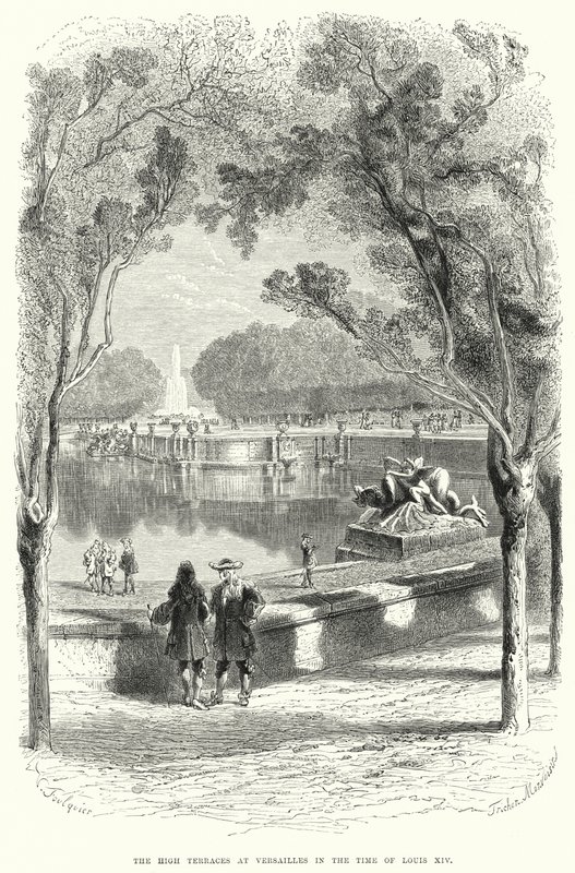 A Versailles-i magas teraszok XIV. Lajos idejében (metszet) alkotó: English School