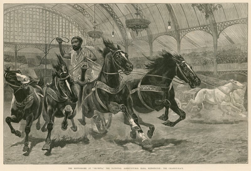 Az Olimpiai Hippodrome, a National Agricultural Hall, Kensington, London: The Chariot Race alkotó: English School