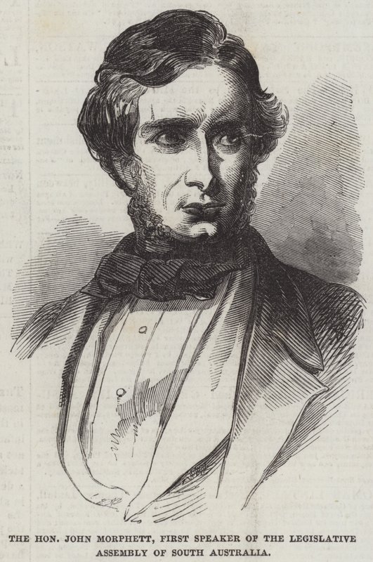 A tisztelt John Morphett, Dél-Ausztrália Törvényhozó Nemzetgyűlésének első elnöke (metszet) alkotó: English School