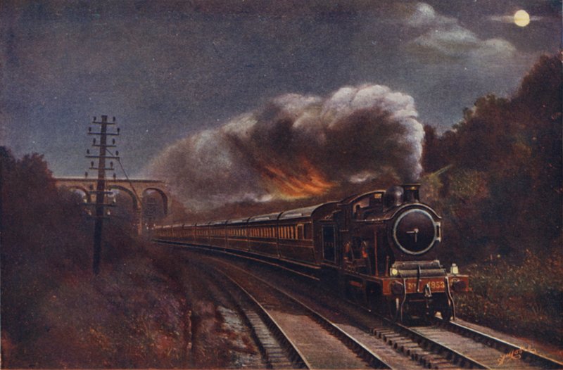 The Hook of Holland Express by Night, Liverpool Street állomás a Parkeston Quay-ig (Harwich), Great Eastern Railway alkotó: English School
