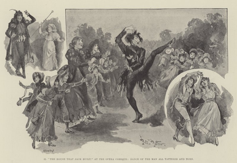 "A ház, amelyet Jack épített" az Opera Comique-ban, a Dance of the Man csupa rongyos és szakadt (metszet) alkotó: English School