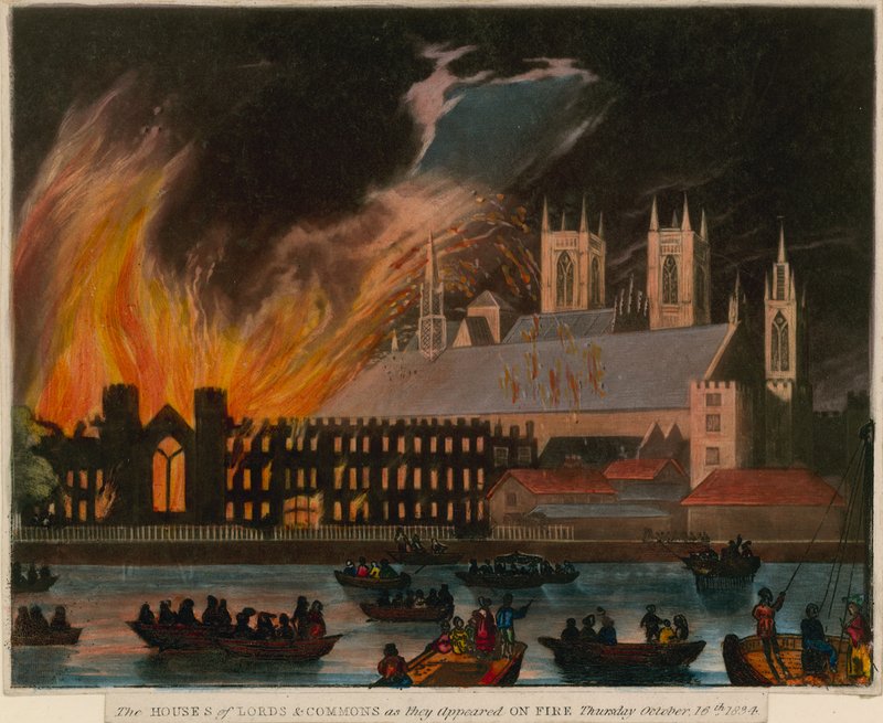 A Lordok Háza és alsóháza lángokban állva, 1834. október 16-án alkotó: English School