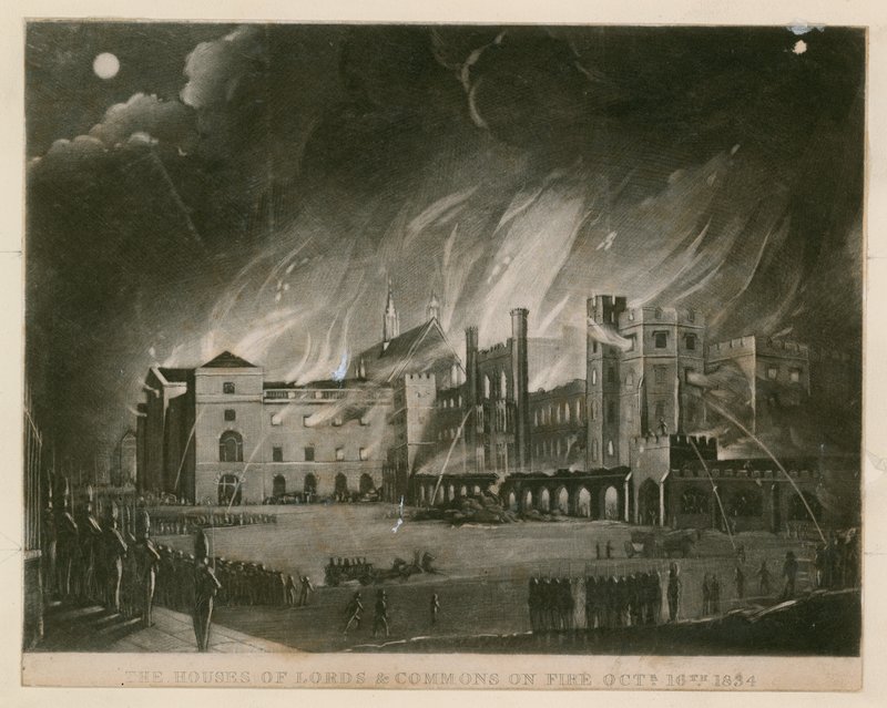 A Lordok és Alsók Háza lángokban áll, 1834. október 16-án alkotó: English School