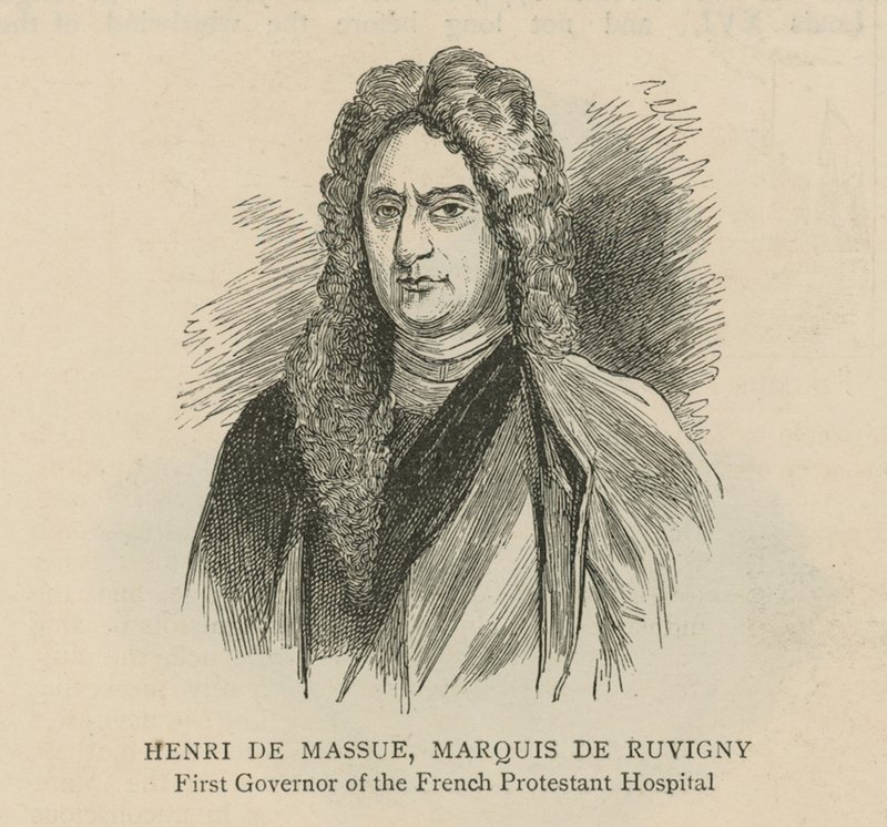 A hugenották Angliában: Henri de Massue, de Ruvigny márki, a francia protestáns kórház első kormányzója alkotó: English School