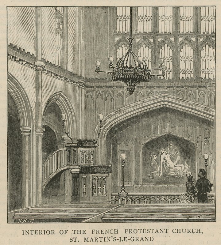 A hugenották Angliában: a francia protestáns templom belseje, St Martins-le-Grand alkotó: English School