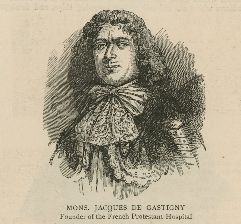 A hugenották Angliában: Monsieur Jacques de Gastigny, a francia protestáns kórház alapítója alkotó: English School