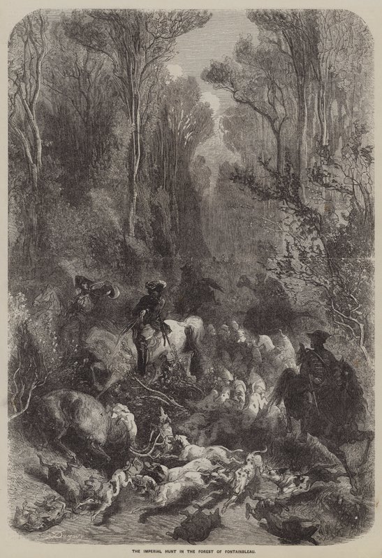 A császári vadászat a fontainebleau-i erdőben (metszet) alkotó: English School