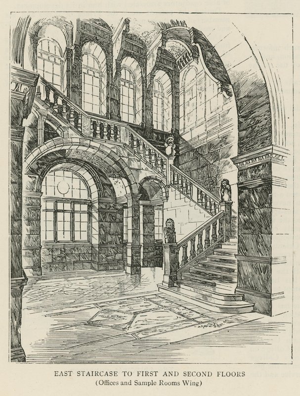 The Imperial Institute: Keleti lépcsőház az első és a második emeletre alkotó: English School