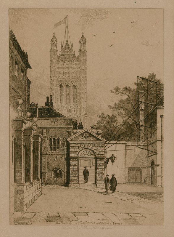 Az Inigo Jones Gateway és a Victoria Tower a Westminster Schoolban alkotó: English School