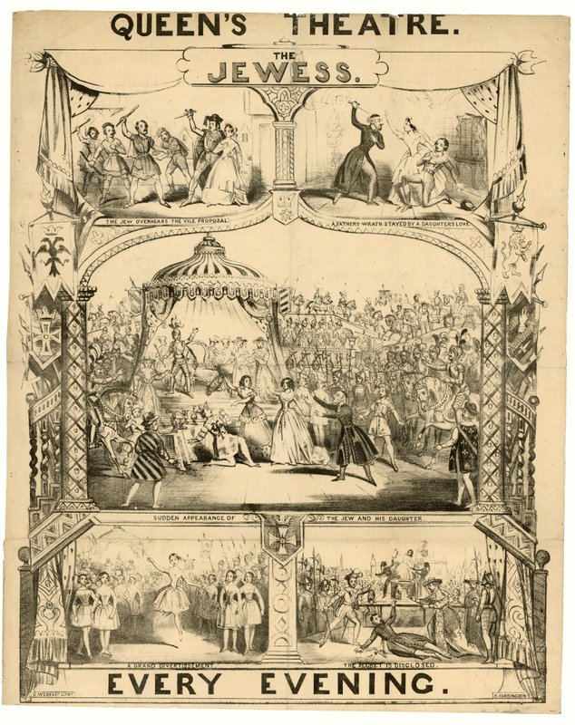 A zsidónő a londoni Queens Theatre-ben. Hirdetés alkotó: English School