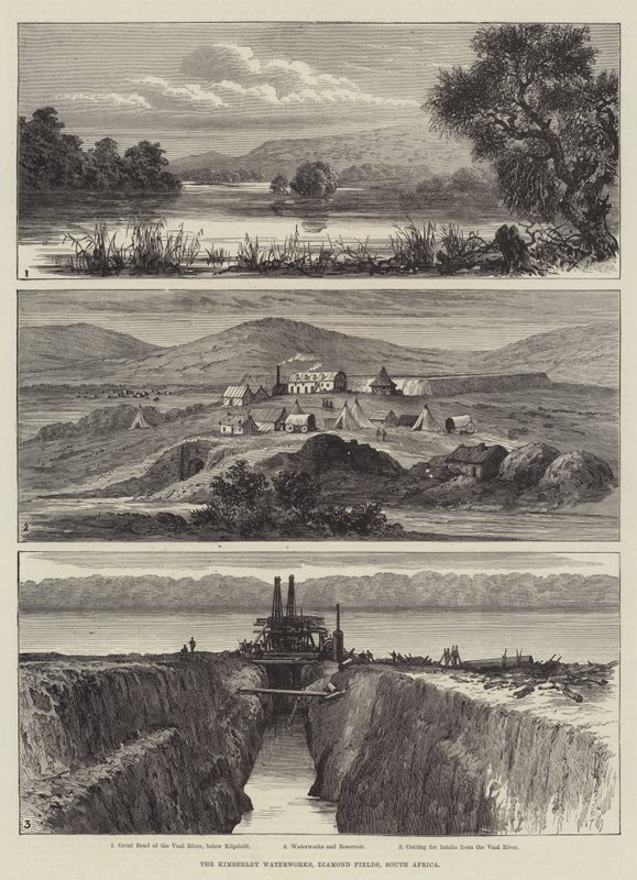 The Kimberley Waterworks, Diamond Fields, Dél-Afrika (metszet) alkotó: English School
