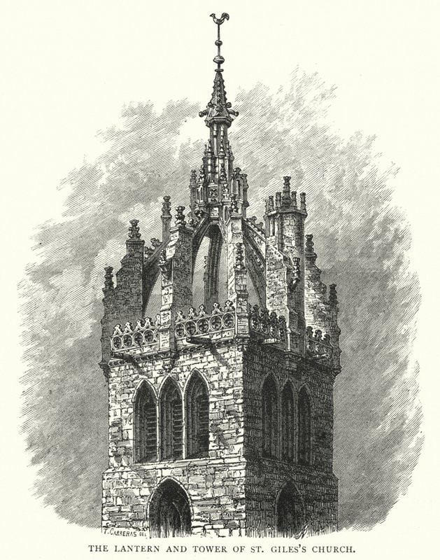 A Szent Giles-templom lámpása és tornya (metszet) alkotó: English School