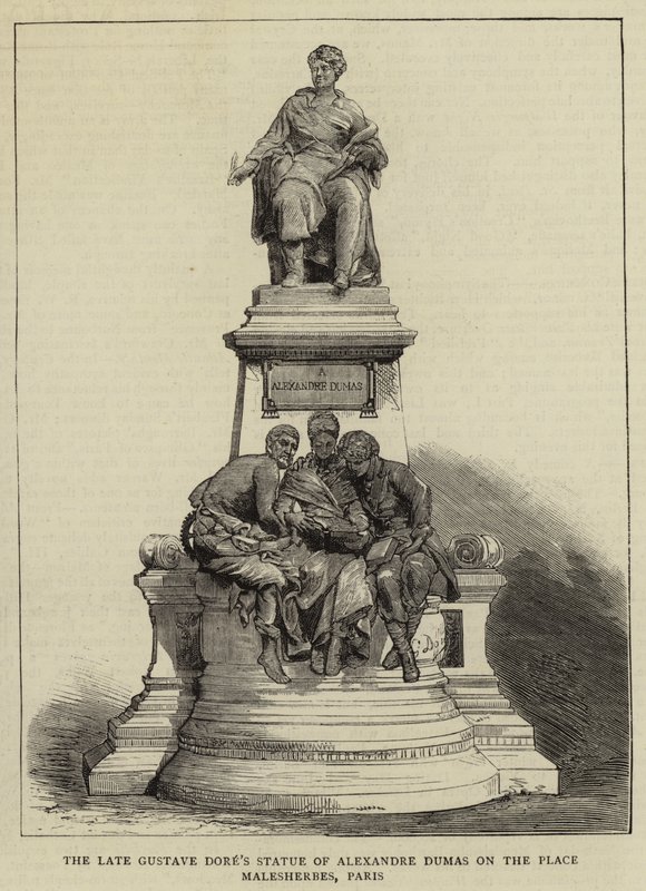 A néhai Gustave Dore Alexandre Dumas szobra a Malesherbes téren, Párizs (metszet) alkotó: English School