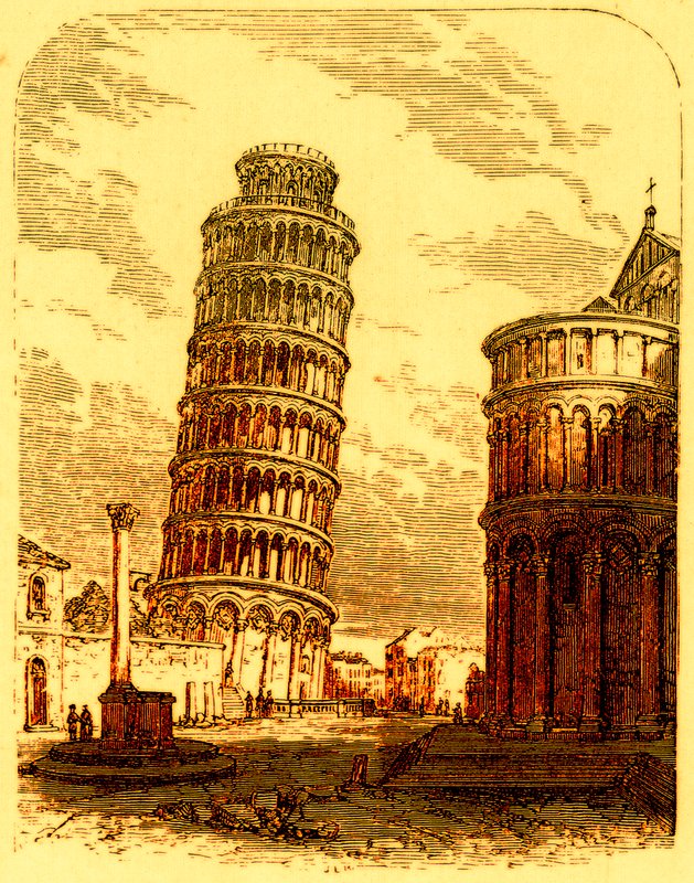 A ferde torony és a pisai székesegyház apszisa, George Chisholm 1885-ben megjelent The World as it Is illusztrációja (digitálisan javított kép) alkotó: English School
