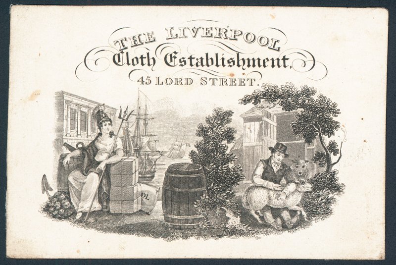 A Liverpool Cloth Establishment, kereskedelmi kártya alkotó: English School