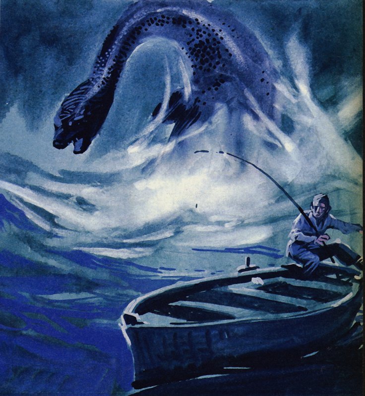 A Loch Ness-i szörny megtámad egy halászt alkotó: English School