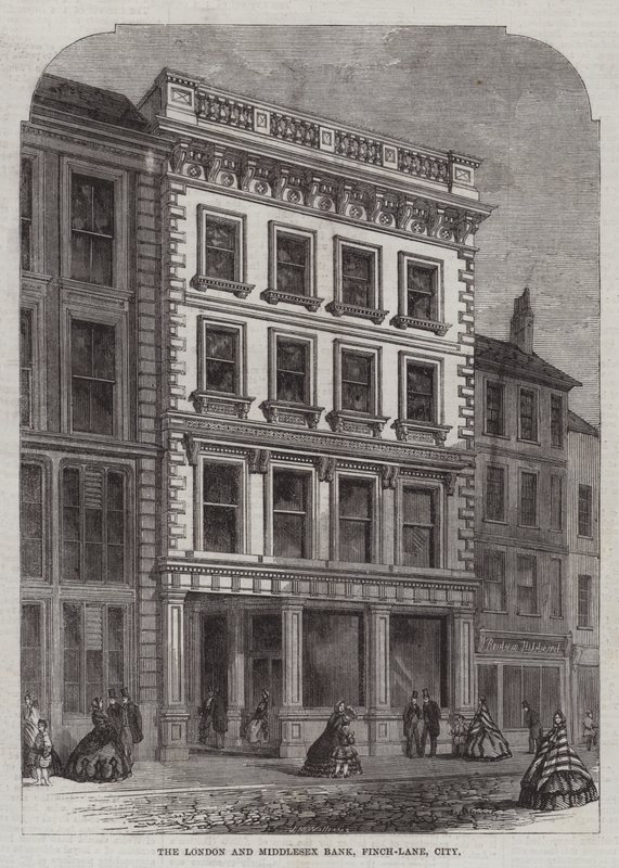 The London and Middlesex Bank, Finch-Lane, City (metszet) alkotó: English School