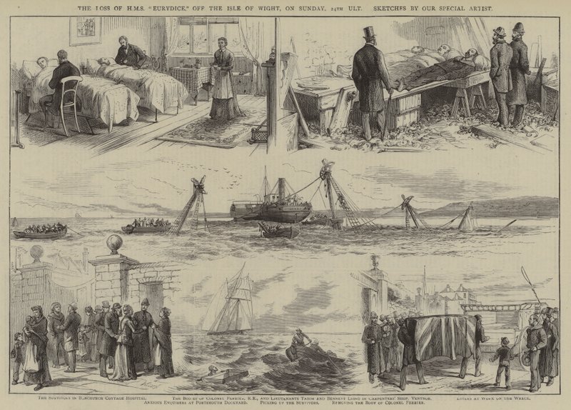 A HMS "Eurydice" elvesztése a Wight-szigetnél, vasárnap, 24. ult (metszet) alkotó: English School