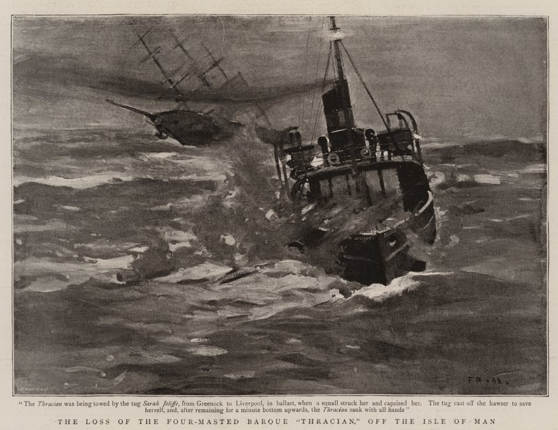 A négyárbocos barque "trák" elvesztése a Man-szigetnél (litho) alkotó: English School