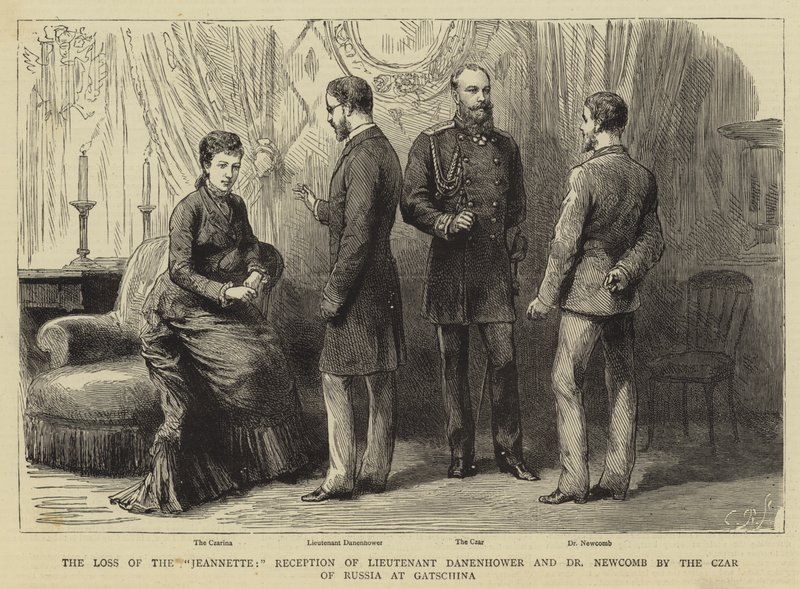 A "Jeannette" elvesztése, Danenhower hadnagy és Dr. Newcomb fogadása Oroszország cárja által Gatschinában alkotó: English School