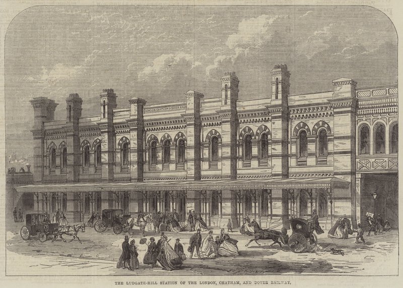 A londoni, chathami és doveri vasúti Ludgate-Hill állomás (metszet) alkotó: English School