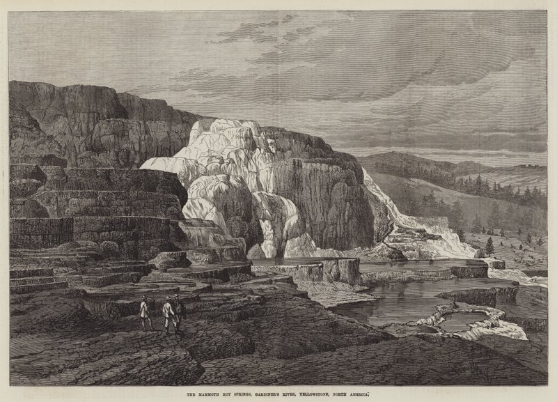 The Mammoth Hot Springs, Gardiner River, Yellowstone, Észak-Amerika (metszet) alkotó: English School