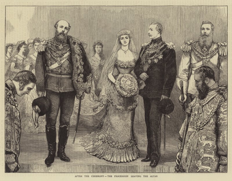 Connaught herceg házassága, a szertartás után, az oltár elhagyása (metszet) alkotó: English School