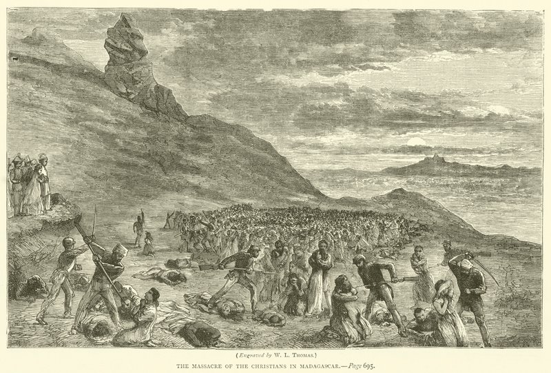 A madagaszkári keresztények lemészárlása (metszet) alkotó: English School