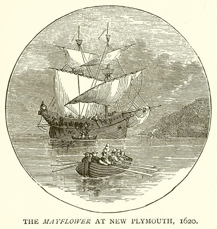 A Mayflower New Plymouthban, 1620 alkotó: English School