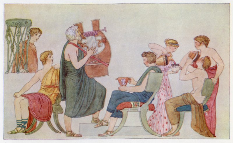 A Minstrel énekel a kérőknek (színes litográfia) alkotó: English School