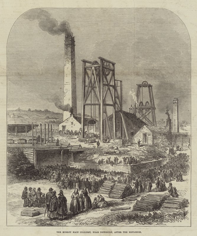 A Morley Main Colliery, Dewsbury közelében, a robbanás után (metszet) alkotó: English School