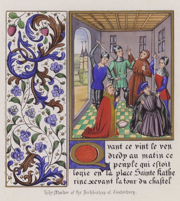 A canterburyi érsek meggyilkolása (színes metszet) alkotó: English School