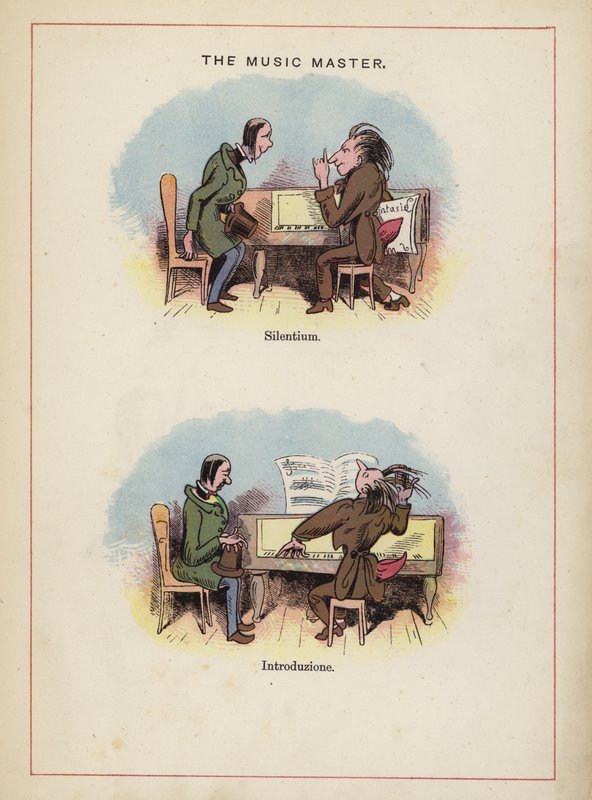 The Music Master - a zongorázás különböző módjai (színes litho) alkotó: English School